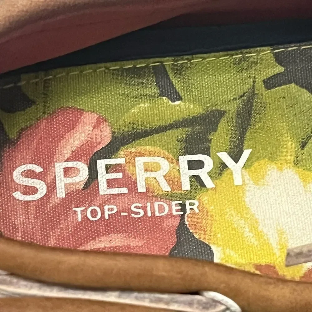 Sperry Leather Canvas Mens Boat Shoes Sz 8 Floral Preppy Casual Nautical Coastal